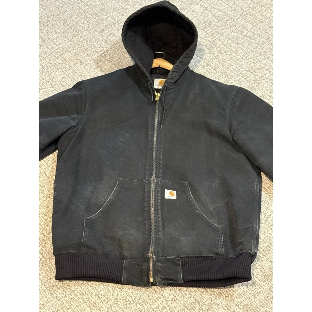 Vintage Carhartt‎ Active Black Quilt Liner Hooded Jacket Workwear Med Tall